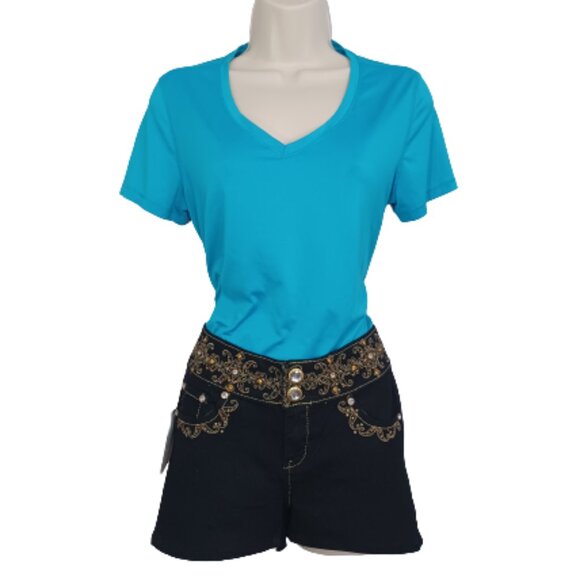 Mi-Jeans Women's Shorts Black Embellished w/Thread & Shiny Imitation Stones - Picture 1 of 13